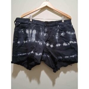 Torrid Denim Shorts Plus Size 16 Black White Tie Dye Frayed Hem Boho‎ Comfort